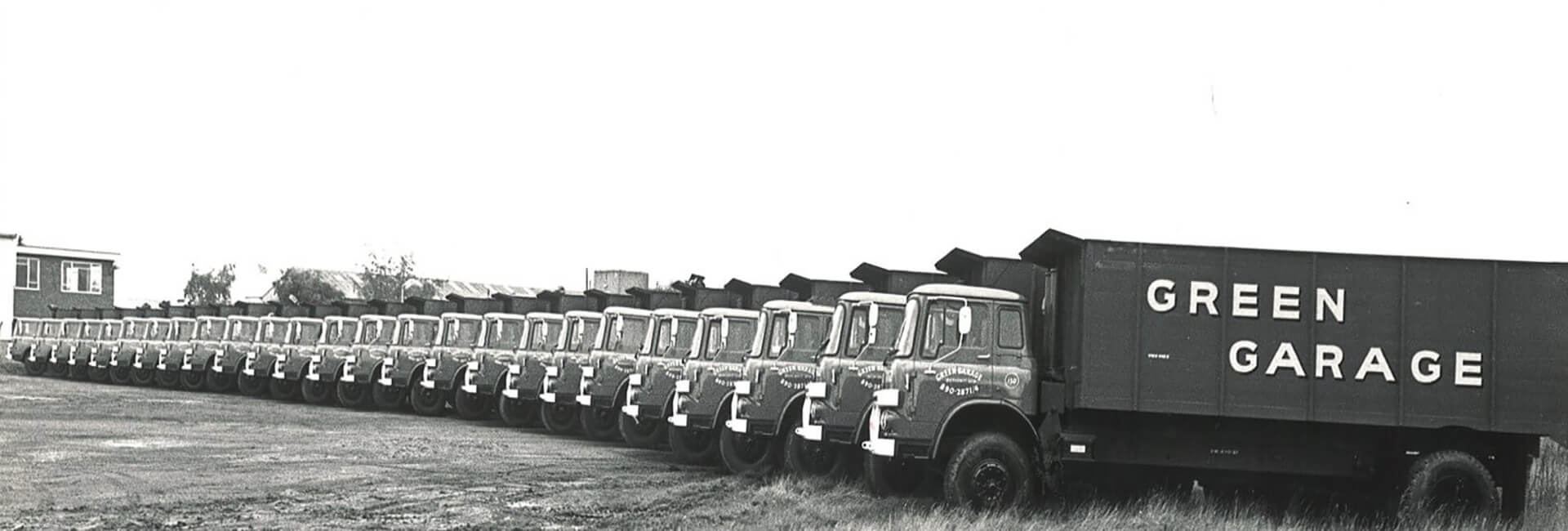 black and white photo of old Day and sons lorry fleet